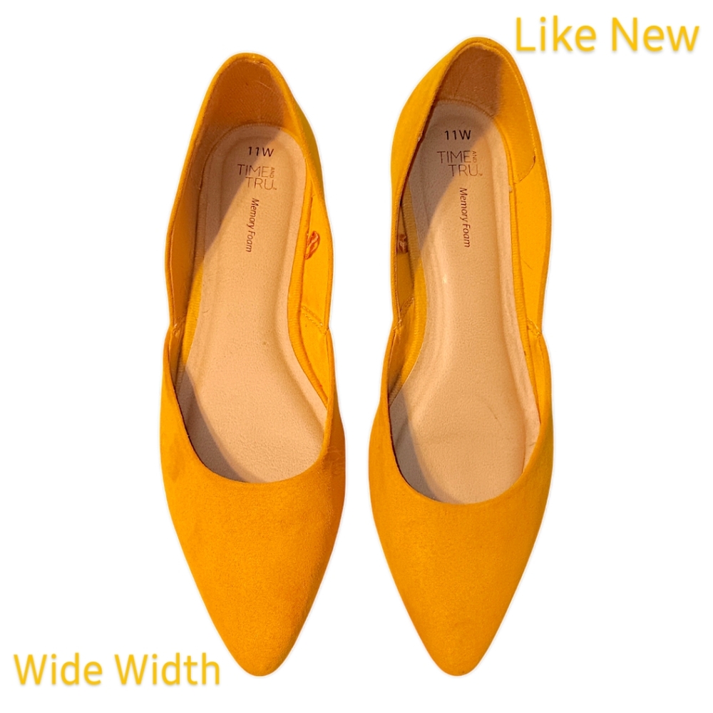 Time and Tru Yellow Pointed Toe Wide Width Flats